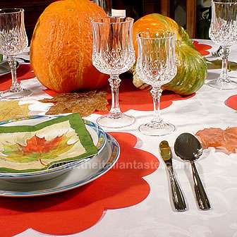 Fall table with pumpkin and leaf decors