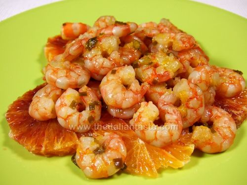 Orange-flavored prawns