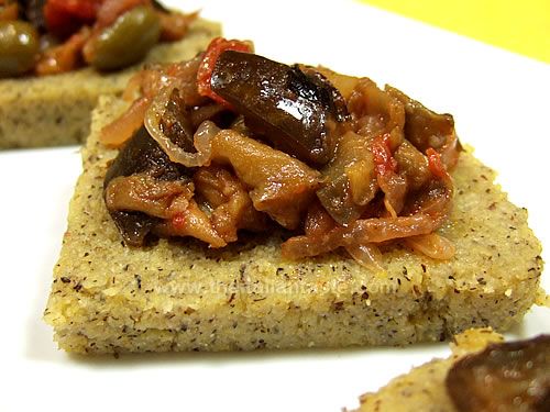 Caponata on polenta slices