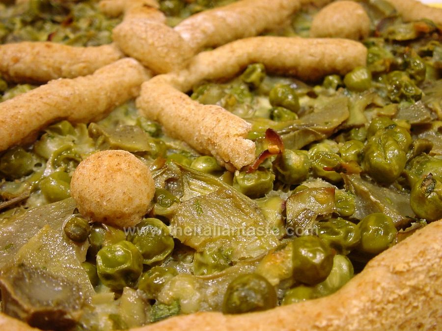 Torta salata carciofi, asparagi e piselli