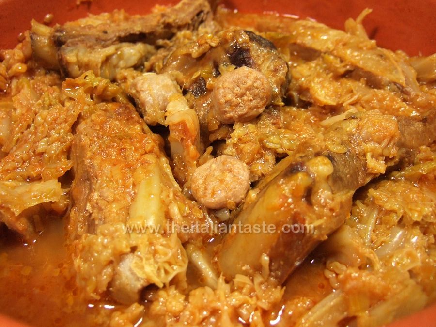 Stewed pork ribs with savoy cabbage