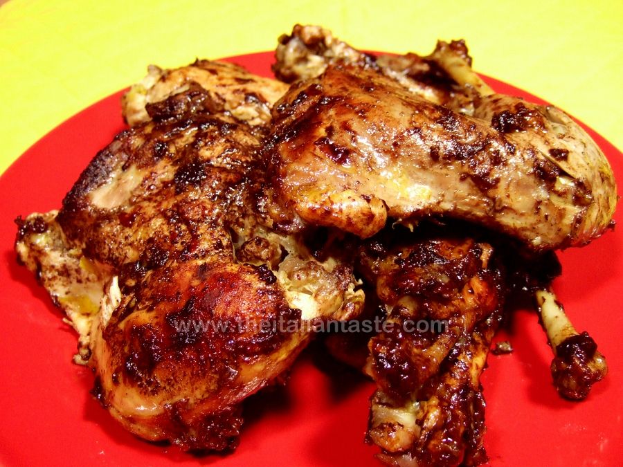 Orange guinea fowl flavored with chocolate